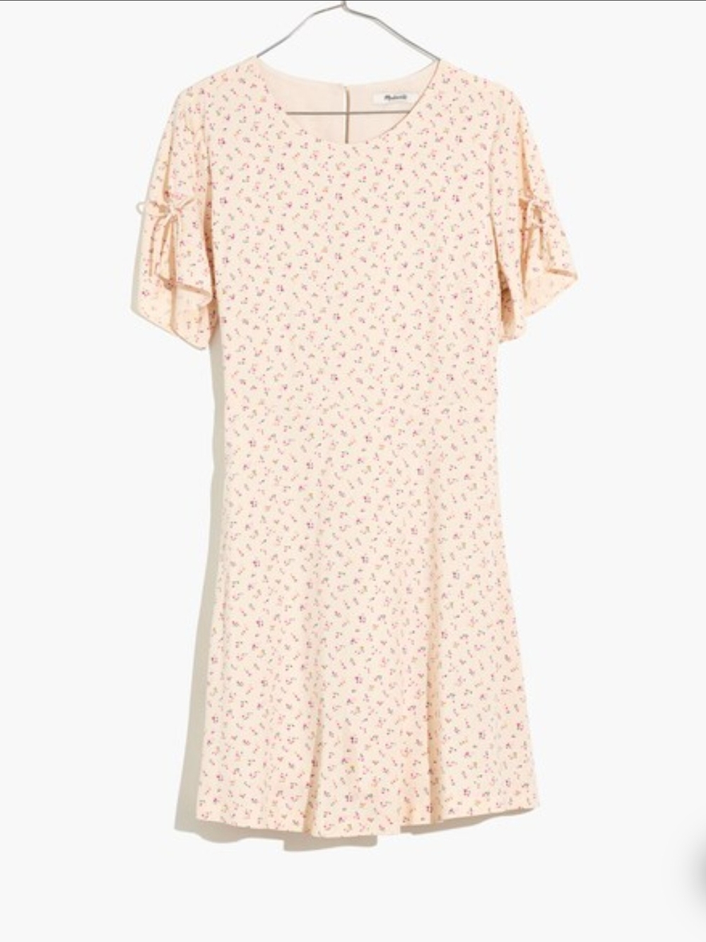 Madewell Women's Beige Floral A-Line Puff Short Sleeve Tie Back Zip Dress 10